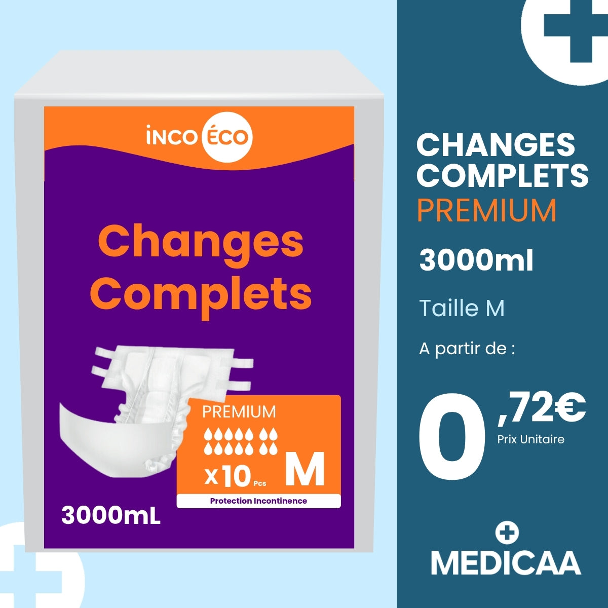 Changes Complets Premium - Ultra Absorbants - 3000 mL - Taille M - IncoEco