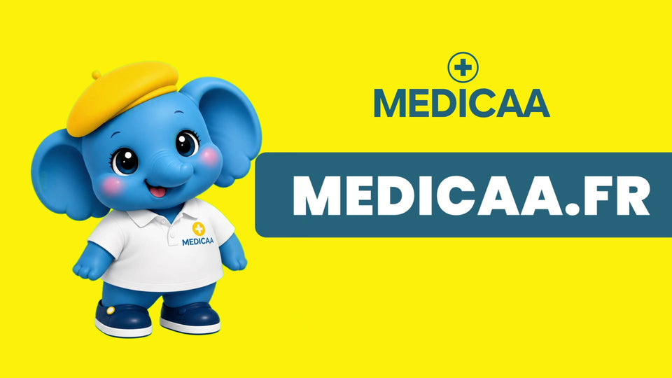 Émile, la mascotte éléphant de Medicaa, dans la publicité TV INCOECO sur fond jaune