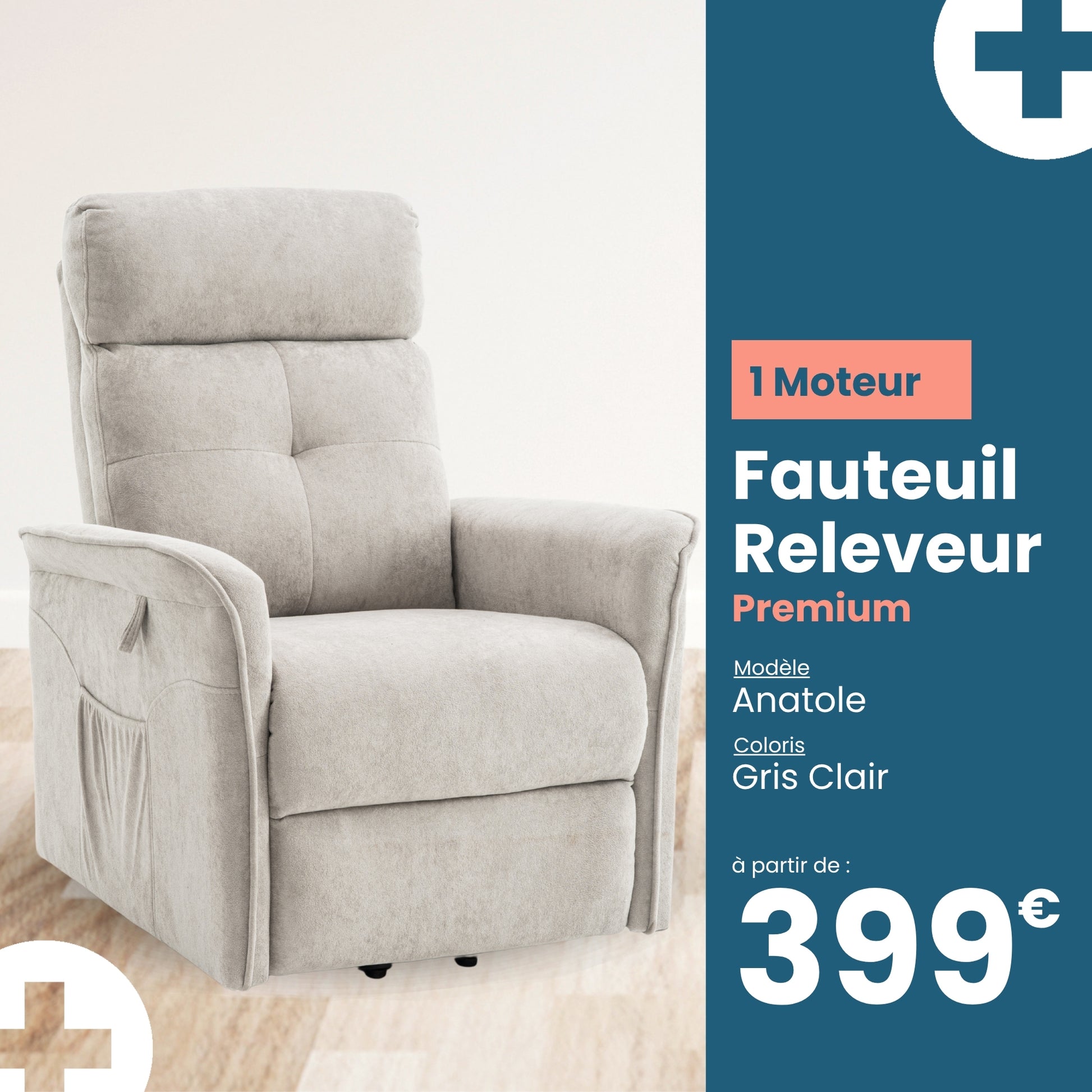 fauteuil releveur 1 moteur anatole gris clair
