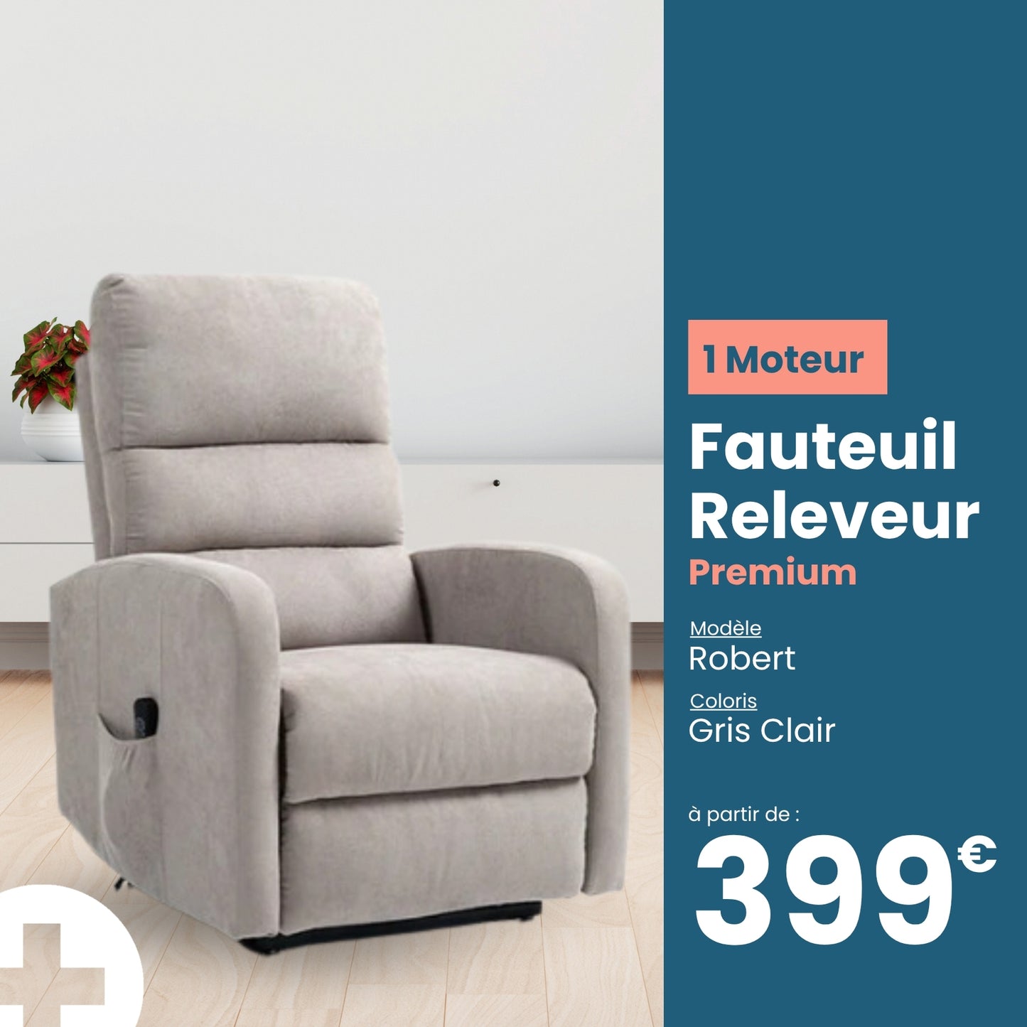 fauteuil releveur 1 moteur robert gris clair
