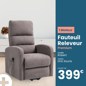 Fauteuil Releveur Premium - 1 Moteur - Gris Souris - Modèle Robert - Tranquille Émile