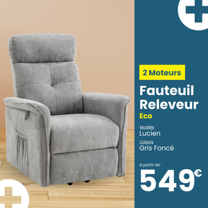 Fauteuil Releveur Éco - 2 Moteurs - Gris Foncé - Modèle Lucien - Tranquille Émile