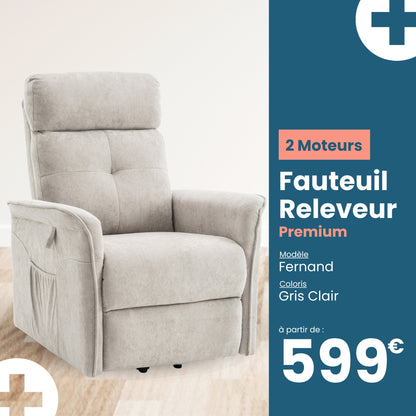 Fauteuil Releveur 2 moteurs fernand gris clair