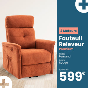 Fauteuil Releveur Premium - 2 Moteurs - Rouge - Modèle Fernand - Tranquille Émile