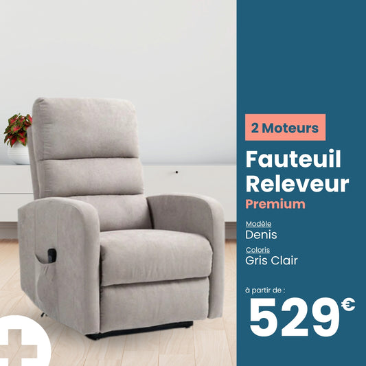 Fauteuil releveur 2 moteurs Premium modele Denis de la marque tranquille emile en couleur gris clair