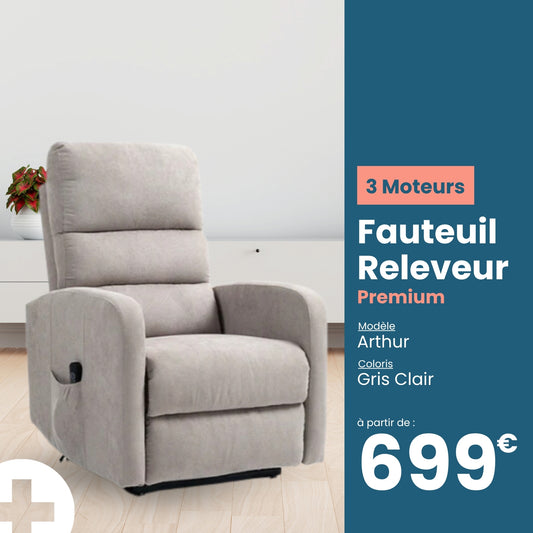 fauteuil releveur 3 moteurs arthur gris clair