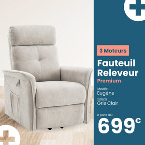 Fauteuil Releveur Premium - 3 Moteurs - Gris Clair - Modèle Eugène - Tranquille Émile