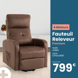 Fauteuil Releveur Premium - 4 Moteurs - Chocolat - Modèle Jules - Tranquille Émile