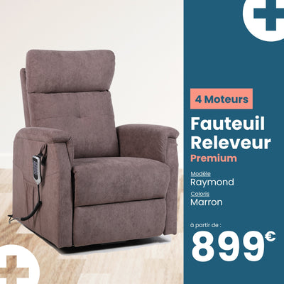 Fauteuil relax releveur 5 fonctions (4 moteurs) – Raymond – Marron