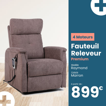 Fauteuil relax releveur 5 fonctions (4 moteurs) – Raymond – Marron