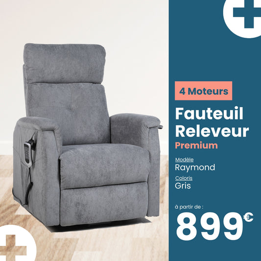 Fauteuil relax releveur 5 fonctions (4 moteurs) – Raymond – Gris