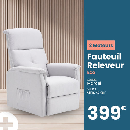 Fauteuil Releveur Éco - 2 Moteurs - Gris Clair - Modèle Marcel - Tranquille Émile
