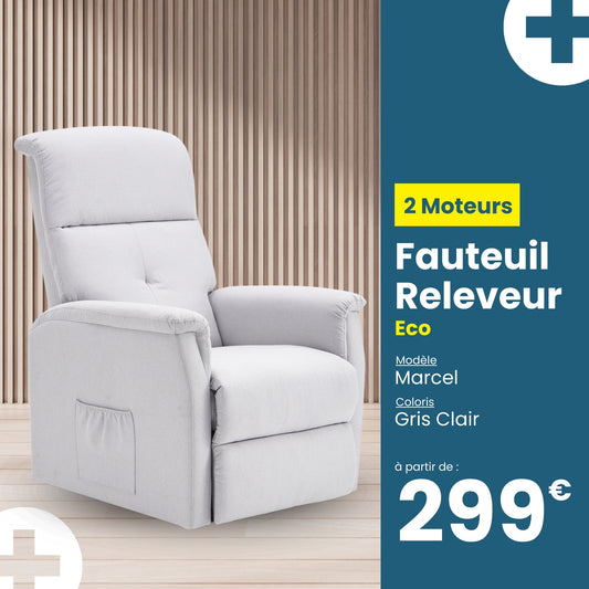 Fauteuil Releveur Éco - 2 Moteurs - Gris Clair - Modèle Marcel - Tranquille Émile