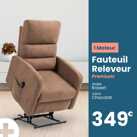 Fauteuil releveur premium 1 moteur robert tranquille emile chocolat