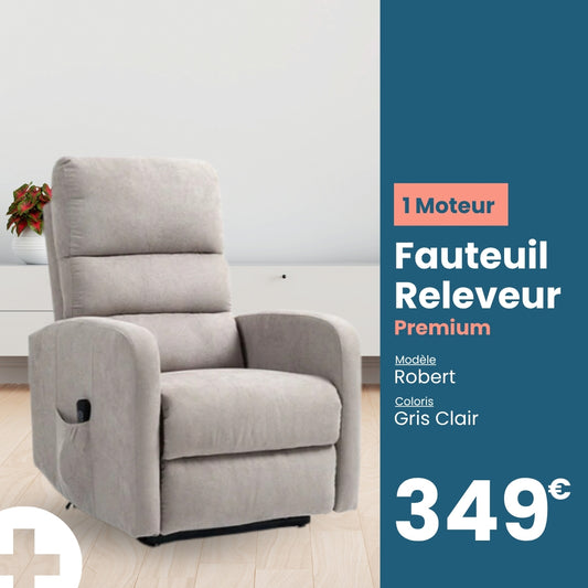 Fauteuil releveur premium 1 moteur robert tranquille emile gris clair