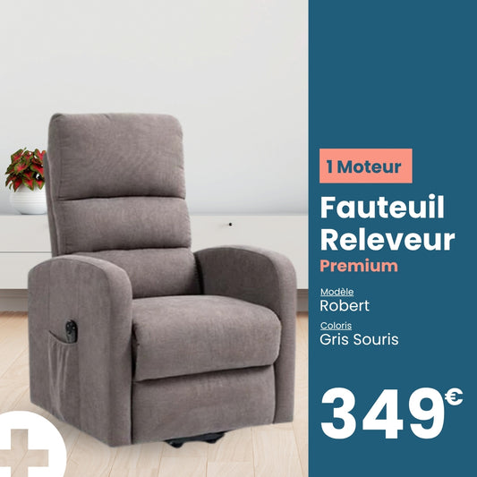 Fauteuil releveur premium 1 moteur Robert Tranquille Emile Gris Souris