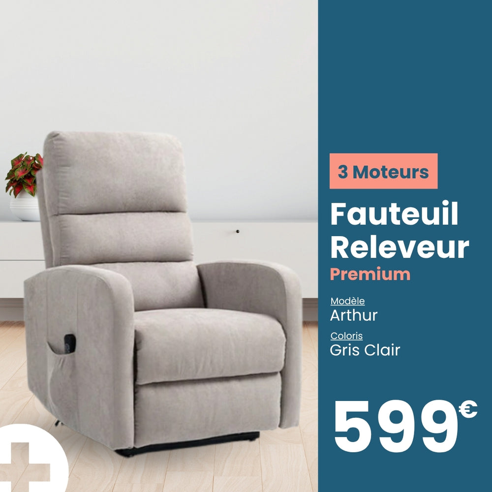 Fauteuil releveur premium 3 moteurs arthur tranquille emile gris clair