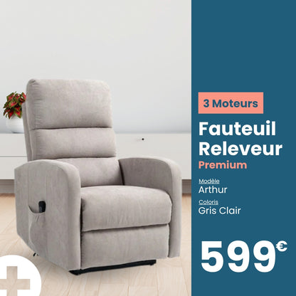 Fauteuil releveur premium 3 moteurs arthur tranquille emile gris clair