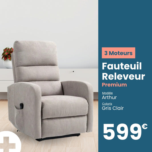 Fauteuil releveur premium 3 moteurs arthur tranquille emile gris clair