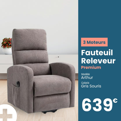 Fauteuil releveur premium 3 moteurs arthur gris souris