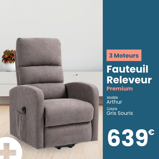 Fauteuil releveur premium 3 moteurs arthur gris souris