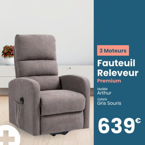 Fauteuil Releveur Premium - 3 Moteurs - Gris Souris - Modèle Arthur - Tranquille Émile