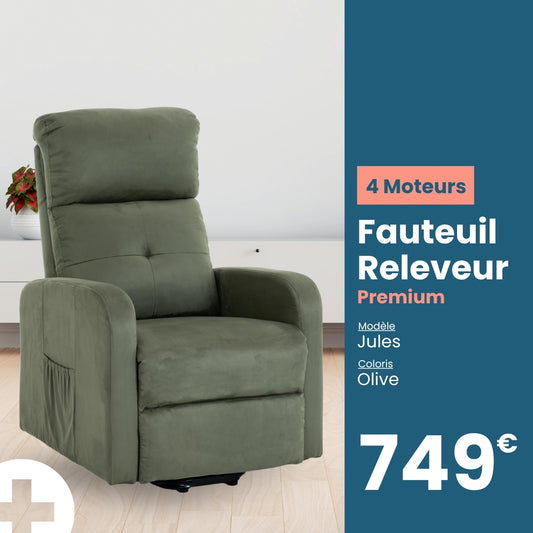 Fauteuil releveur premium 4 moteurs Jules tranquille emile Olive