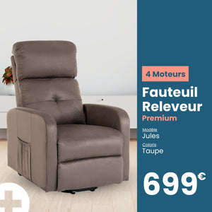 Fauteuil Releveur Premium - 4 Moteurs - Taupe - Modèle Jules - Tranquille Émile
