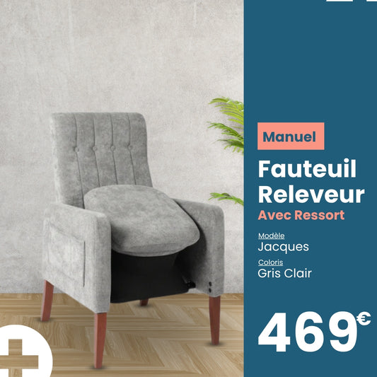 Fauteuil releveur manuel avec ressort Jacques gris clair