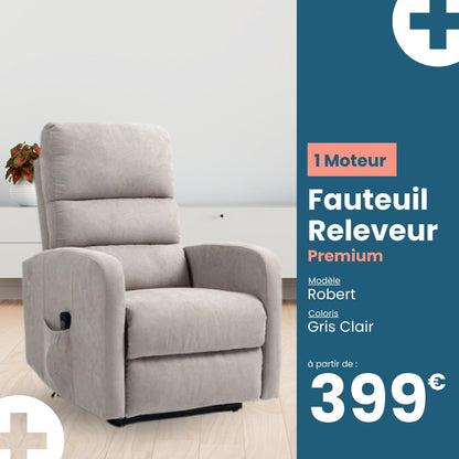 Fauteuil Releveur Premium - 1 Moteur - Gris Clair - Modèle Robert - Tranquille Émile