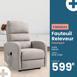 Fauteuil Releveur Premium - 2 Moteurs - Gris Clair - Modèle Denis - Tranquille Émile
