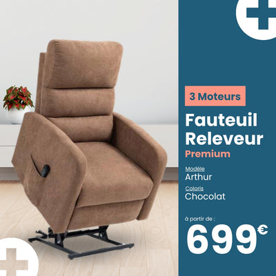 Fauteuil relax releveur 4 fonctions (3 moteurs) – Arthur – Chocolat
