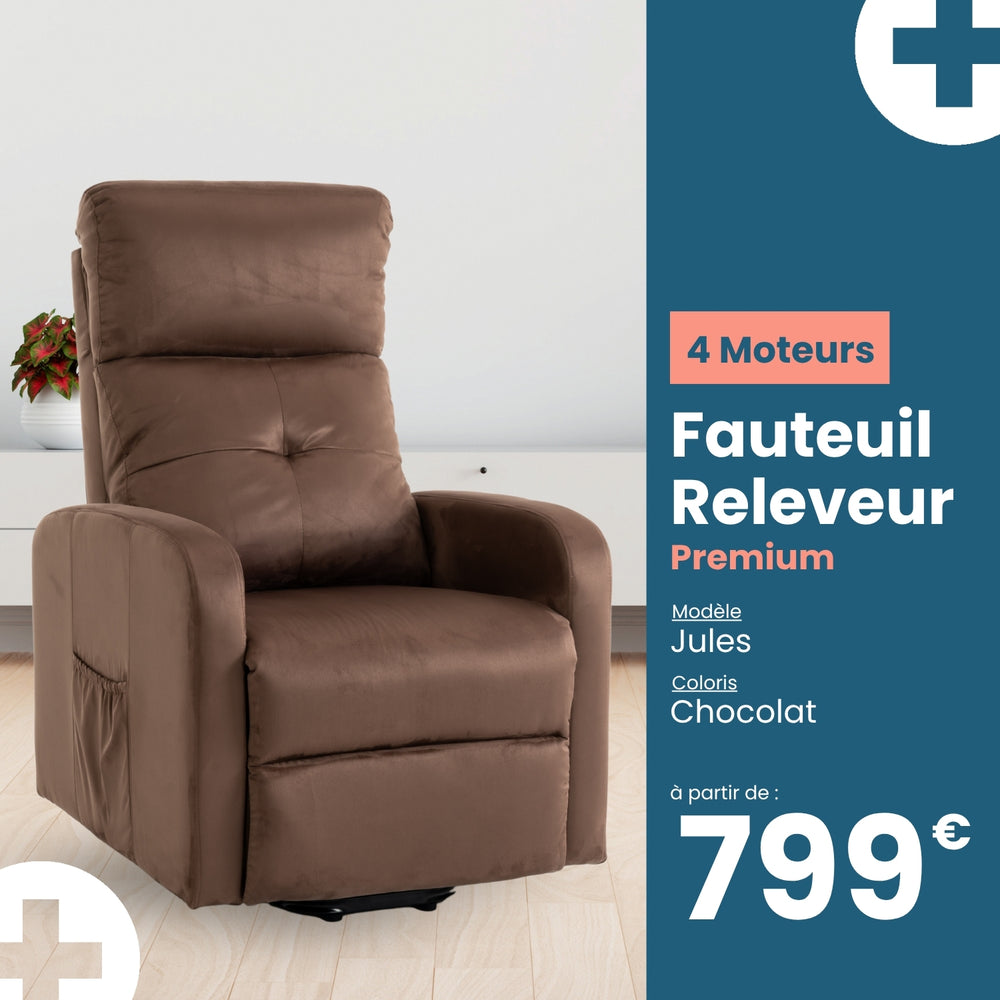 Fauteuil Releveur Premium - 4 Moteurs - Chocolat - Modèle Jules - Tranquille Émile