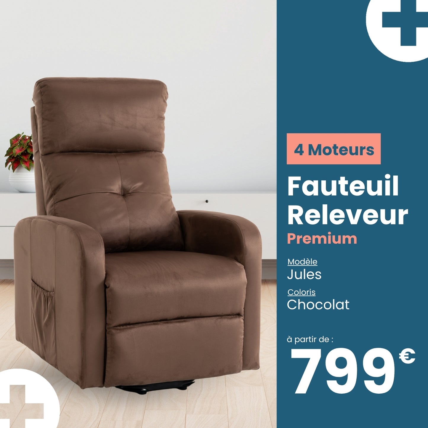 Fauteuil Releveur Premium - 4 Moteurs - Chocolat - Modèle Jules - Tranquille Émile