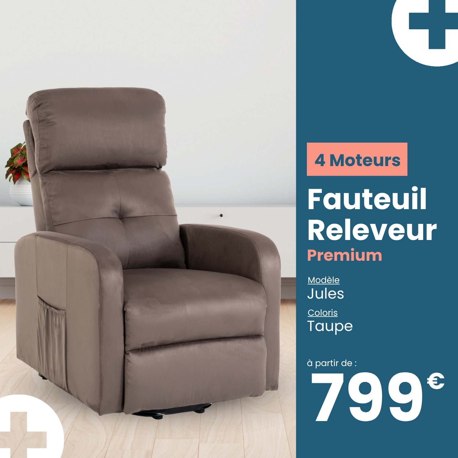 Fauteuil Releveur Premium - 4 Moteurs - Taupe - Modèle Jules - Tranquille Émile