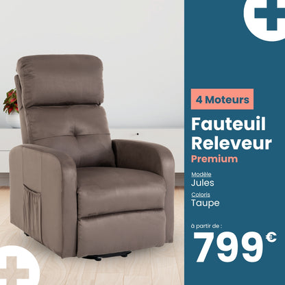 Fauteuil Releveur Premium - 4 Moteurs - Taupe - Modèle Jules - Tranquille Émile