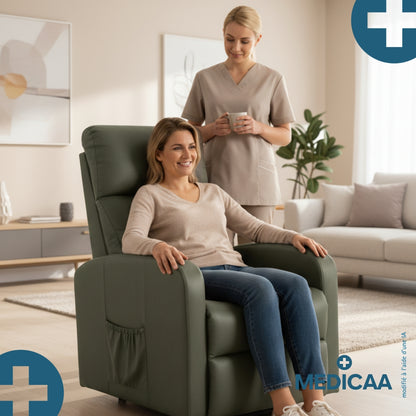 Fauteuil Releveur Premium - 4 Moteurs - Olive - Modèle Jules - Tranquille Émile