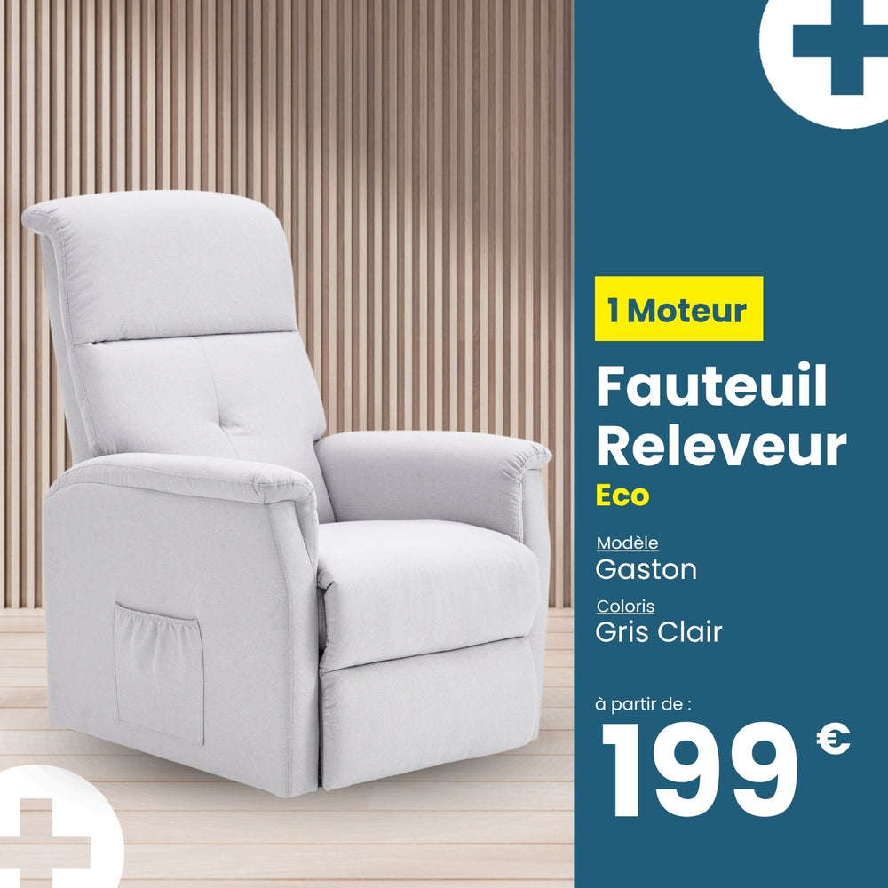 Fauteuil Releveur Éco - 1 Moteur - Gris Clair - Modèle Gaston - Tranquille Émile