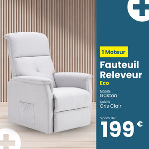 Fauteuil Releveur Éco - 1 Moteur - Gris Clair - Modèle Gaston - Tranquille Émile